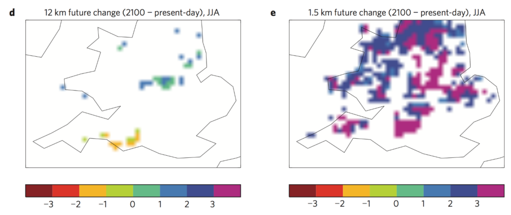 two maps of the United Kingdom showing future change in rainfall