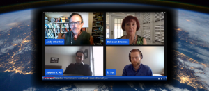 Four people on a conference call during a webinar presentation