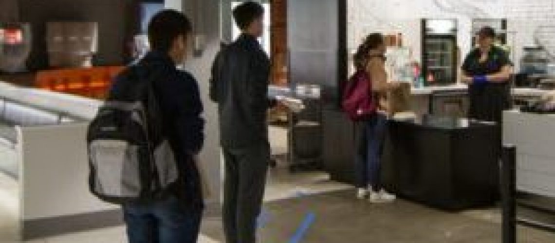 Students in line in a dining hall